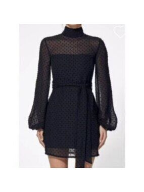 Misha Collection Black  High Neck Mini Dress With Blouson Sleeve